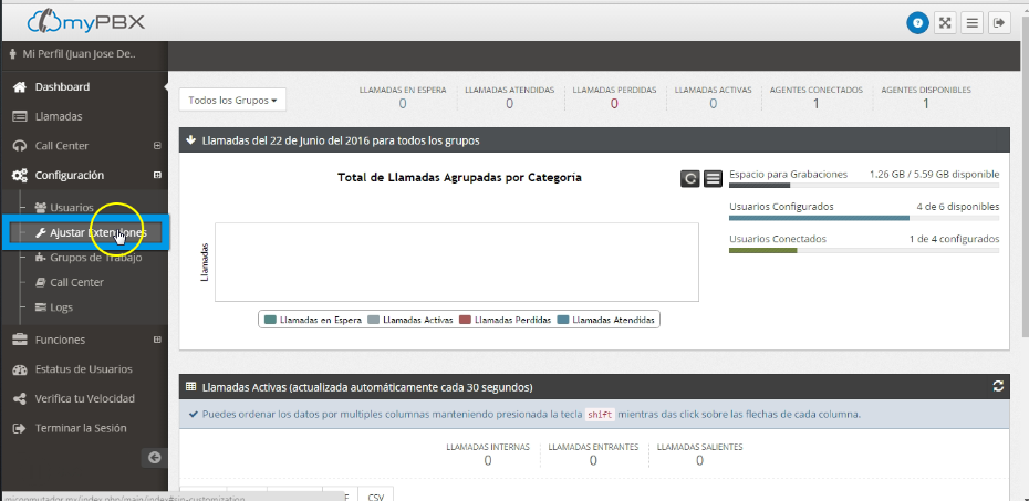 ajustar extensiones mypbx