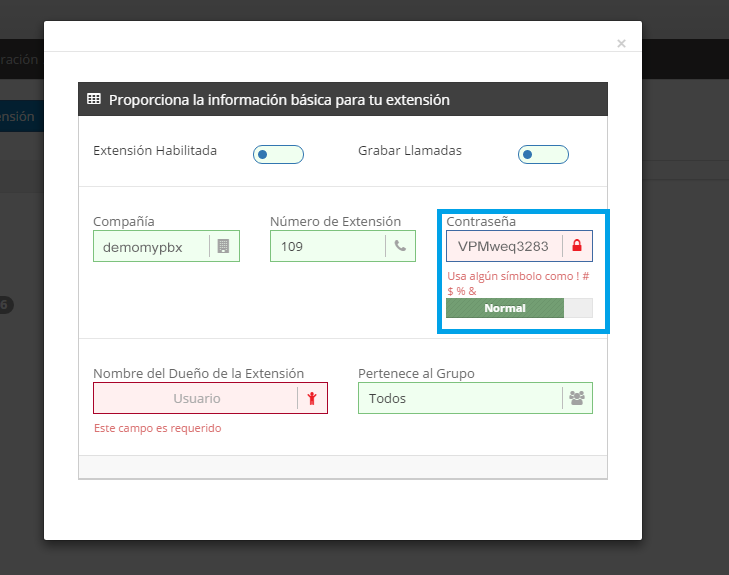 contraseña conmutadores extensión
