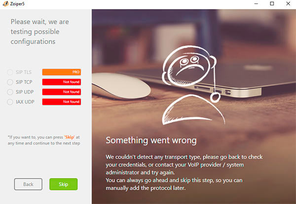 configuracion zoiper test fallo