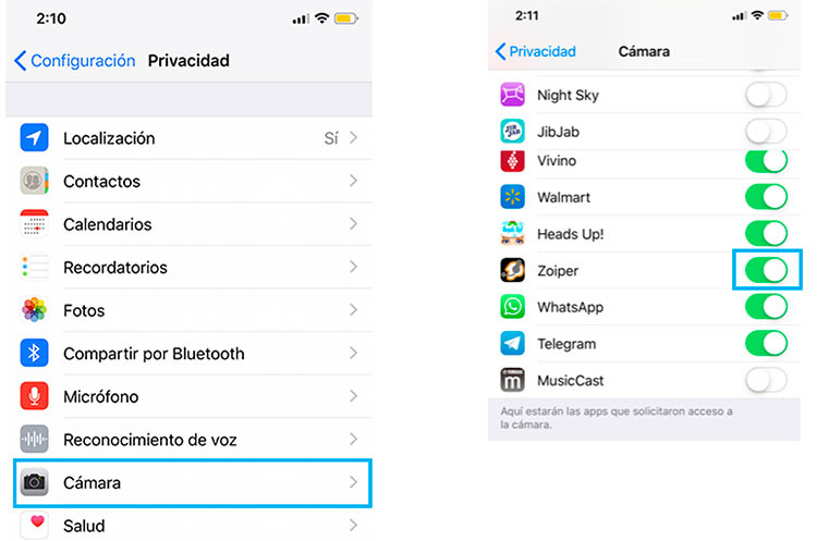 configurar zoiper iphone camara