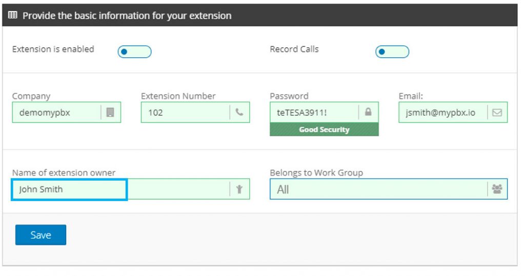 Create a PBX extension Add a myPBX extension